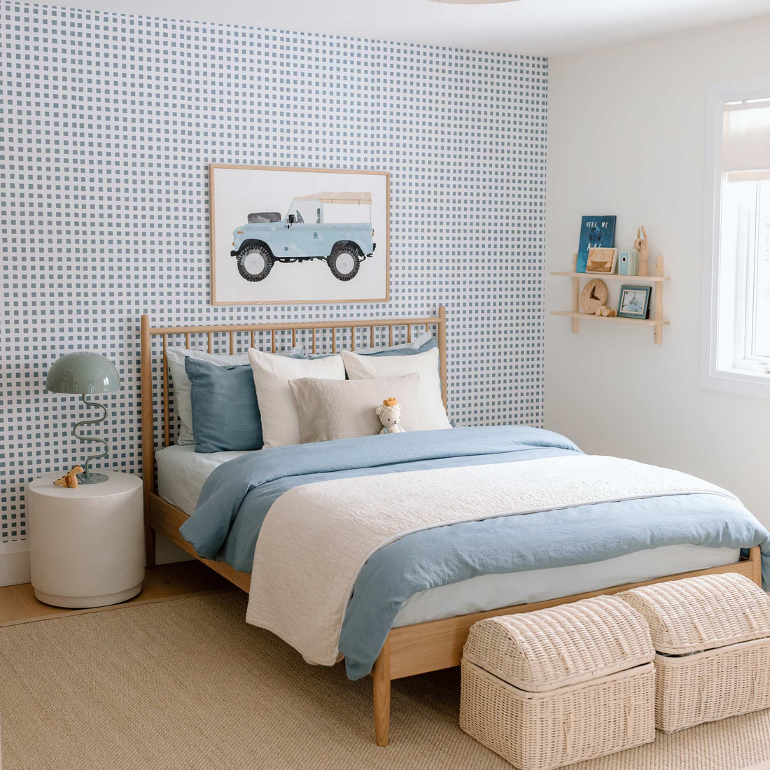 Modern windy blue plaid wallpaper