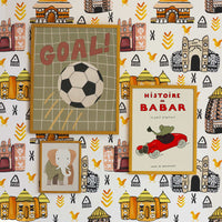 modern boys room interior with african village inspired wallpaper