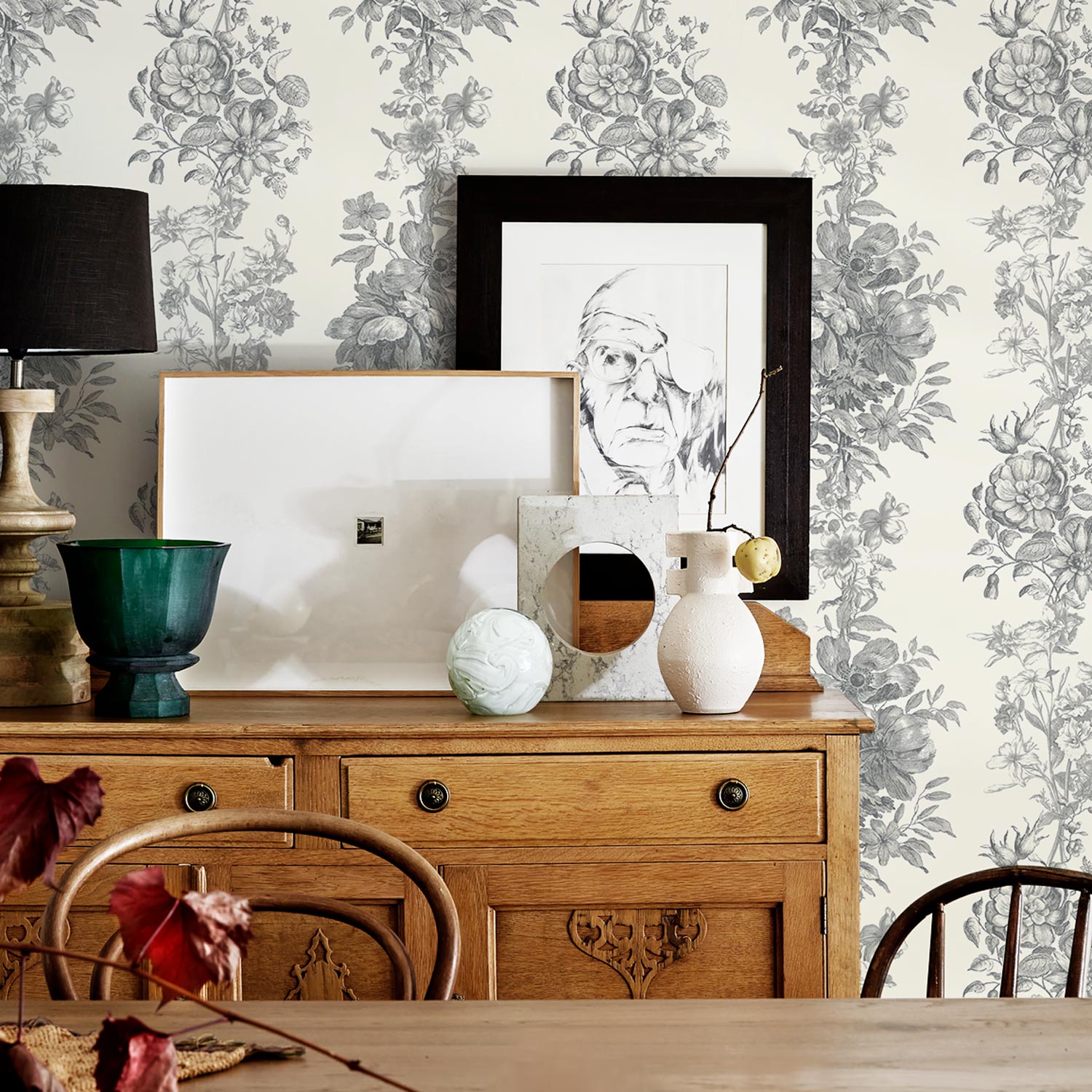Eclectic toile design wallpaper Designer peel and stick wallpaper