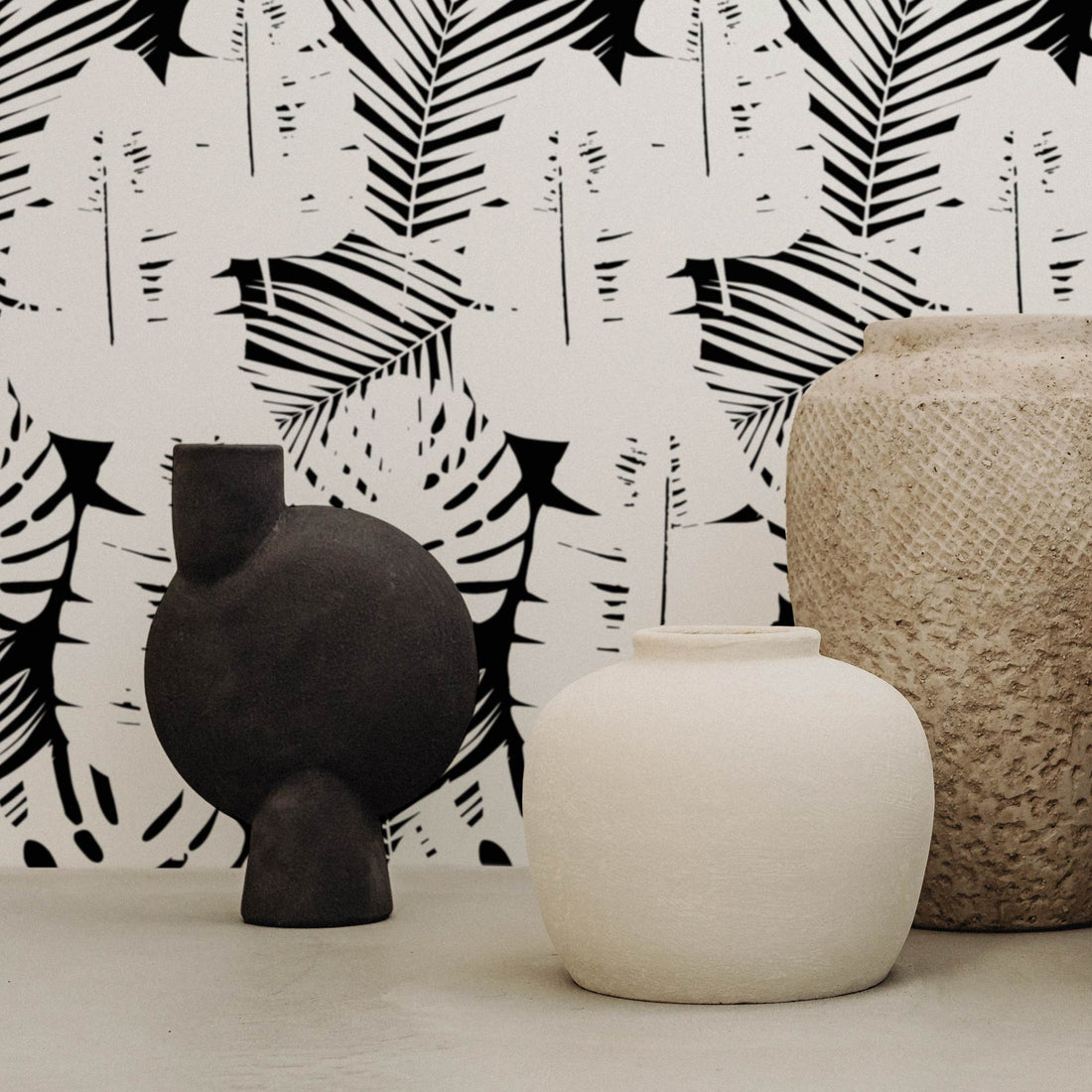 bohemian design black and white removable palm leaf style wallpaper