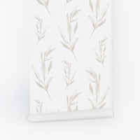 light beige botanical leaves wallpaper peel and stick