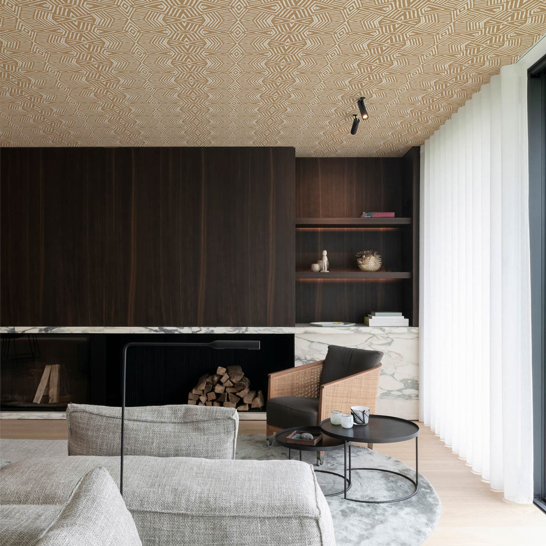 Neutral African Print Ceiling Wallpaper