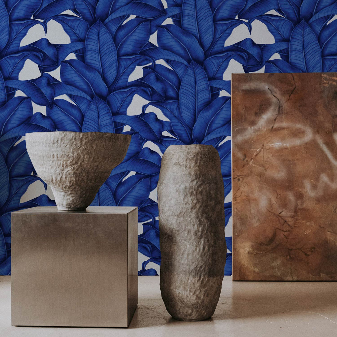 Bold Blue Banana Leaf Wallpaper