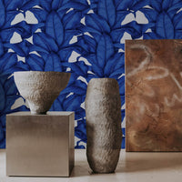 Bold Blue Banana Leaf Wallpaper