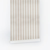 Soft beige and white vertical stripe pattern peel and stick wallpaper roll