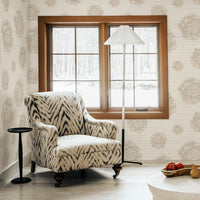 Neutral Big Abstract Flowers Grasscloth Wallpaper