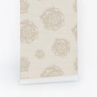 Neutral Big Abstract Flowers Grasscloth Wallpaper