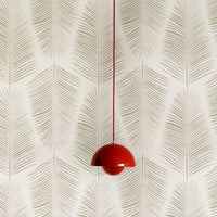 Cream peel and stick wallpaper with a tone-on-tone vertical palm frond pattern