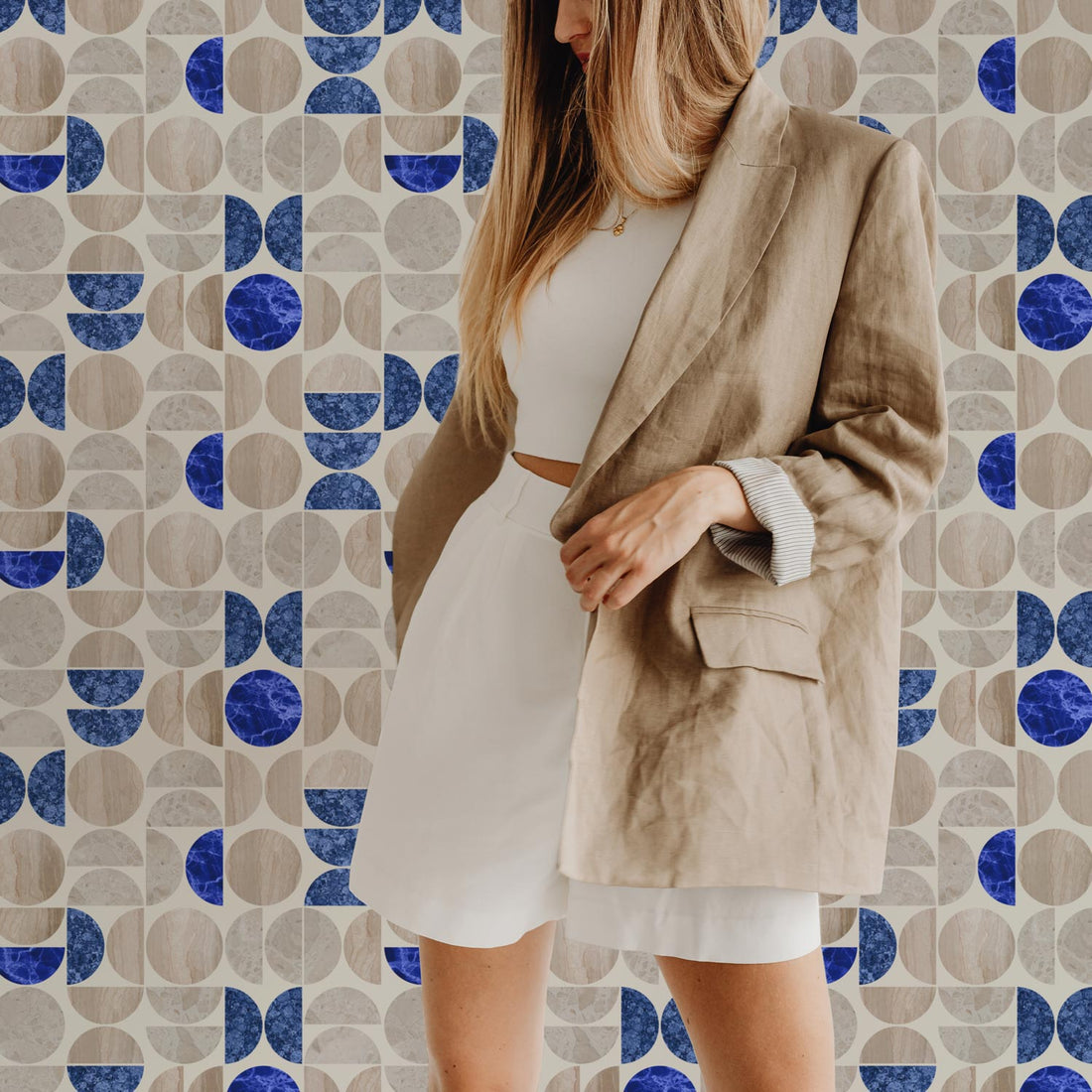 royal blue and marble inspired wallpaper design