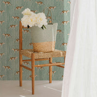 retro green wallpaper with tiger inspired print