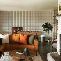 Tartan Inspired Wallpaper in Brown and Green