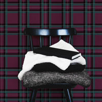 Tartan Inspired Grasscloth Wallpaper In Jewel