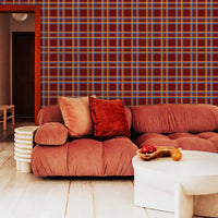 Tartan Inspired Grasscloth Wallpaper in Red