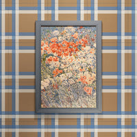 Tartan Inspired Wallpaper in Brown and Blue