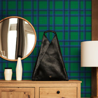 Tartan Inspired Grasscloth Wallpaper in Kelly Green