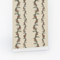 Vintage Floral Garland Grasscloth Wallpaper