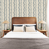 Vintage Floral Garland In Blue Grasscloth Wallpaper