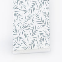 blue fern leaf pattern peel and stick wallpaper