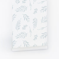 Light blue and white removable wallpaper for powder room interior design