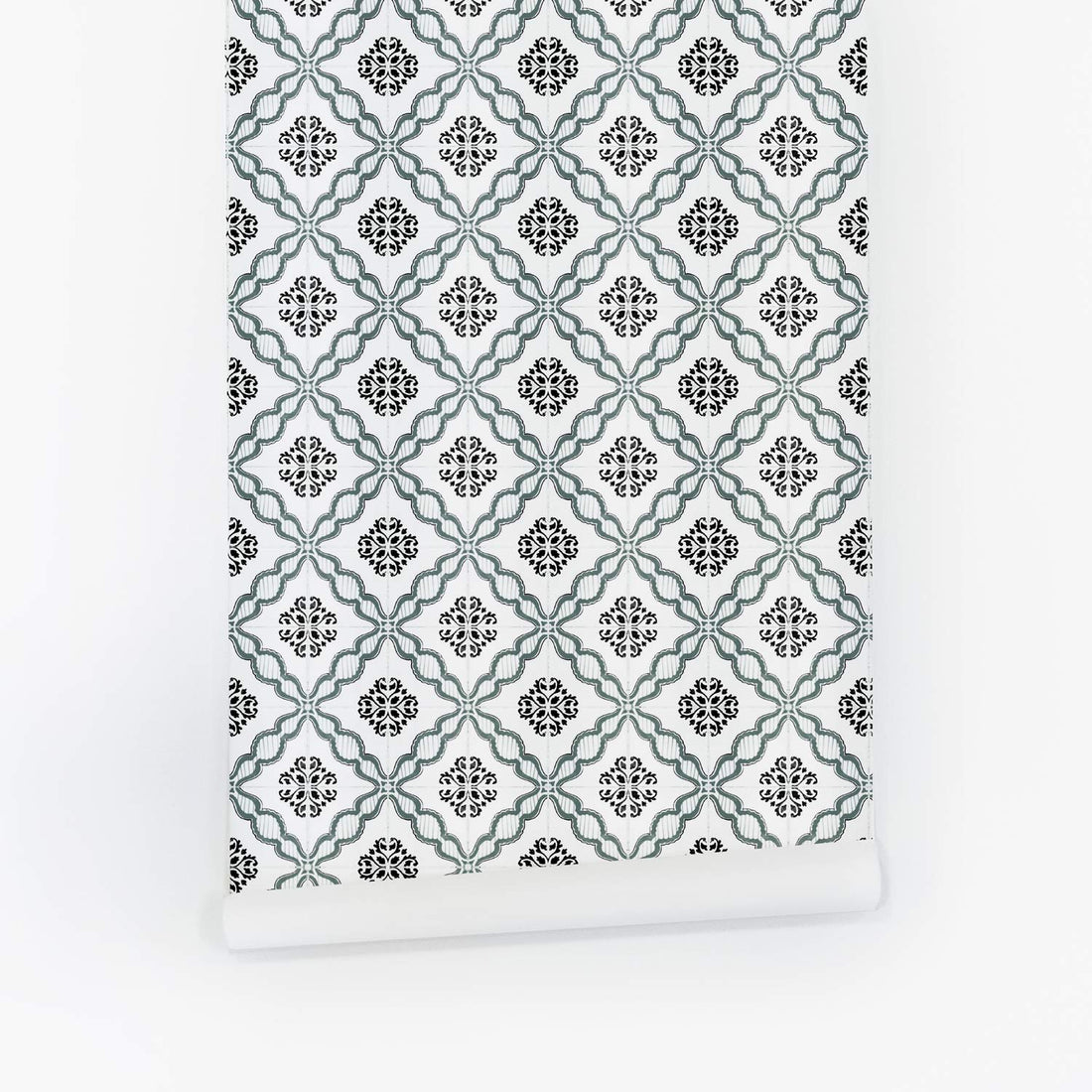 modern green and black lisbon inspired tiles wallpaper