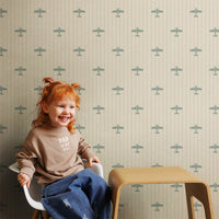 Sage Green Vintage Airplane Wallpaper