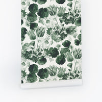 Classic Green Vintage Flowers Wallpaper