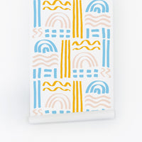 aztec inspired colorful wallpaper for coastal home