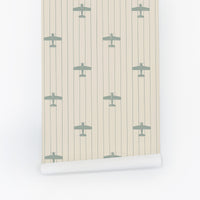 Sage Green Vintage Airplane Wallpaper