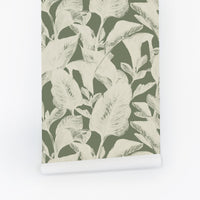 olive green leaf design wallpaper