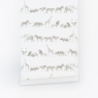 Taupe Color Vintage Safari Animal Wallpaper