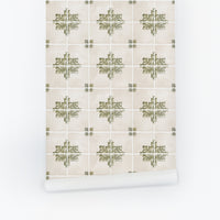 Green and beige colored vintage Italian tile design removable wallpaper by Livette's Wallpaper