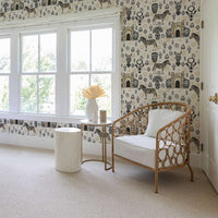 white nursery interior in african style with safari print wallpaper