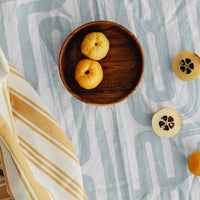 linen fabric tablecloth with blue lines