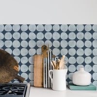 retro blue diy kitchen backsplash