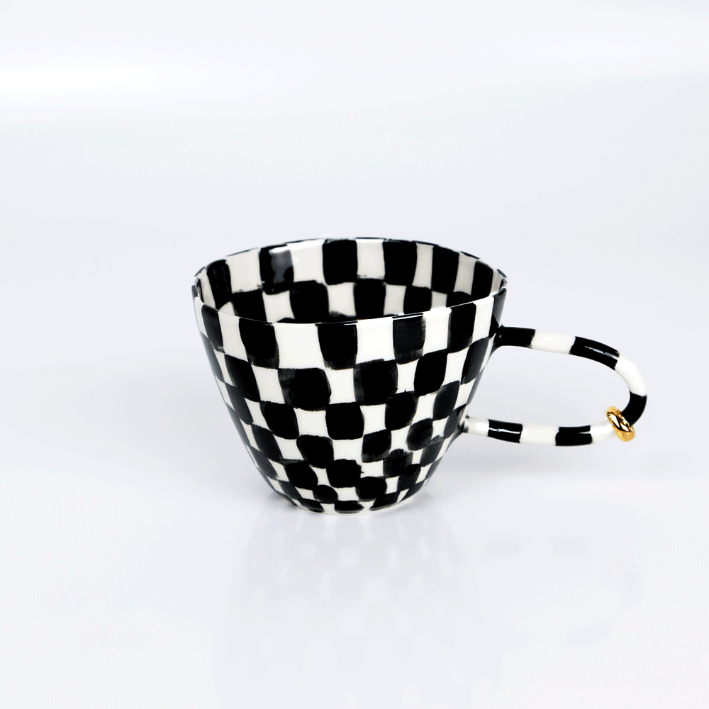 Handmade Porcelain Cup (Checkers) | Livettes Wallpaper