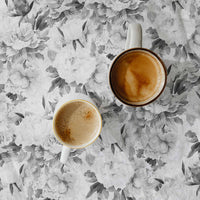 grey peony printed fabric design