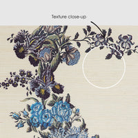 Large Vintage Blue Floral Garland Grasscloth Wallpaper