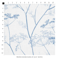 blue printed fabric design close up