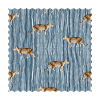leopard print fabric with blue lines motif