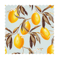 bright lemon print fabric design with blue background
