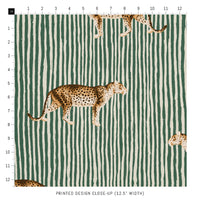 green fabric design with bold leopard pattern