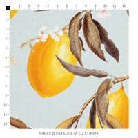 bright yellow fabric design with lemon details