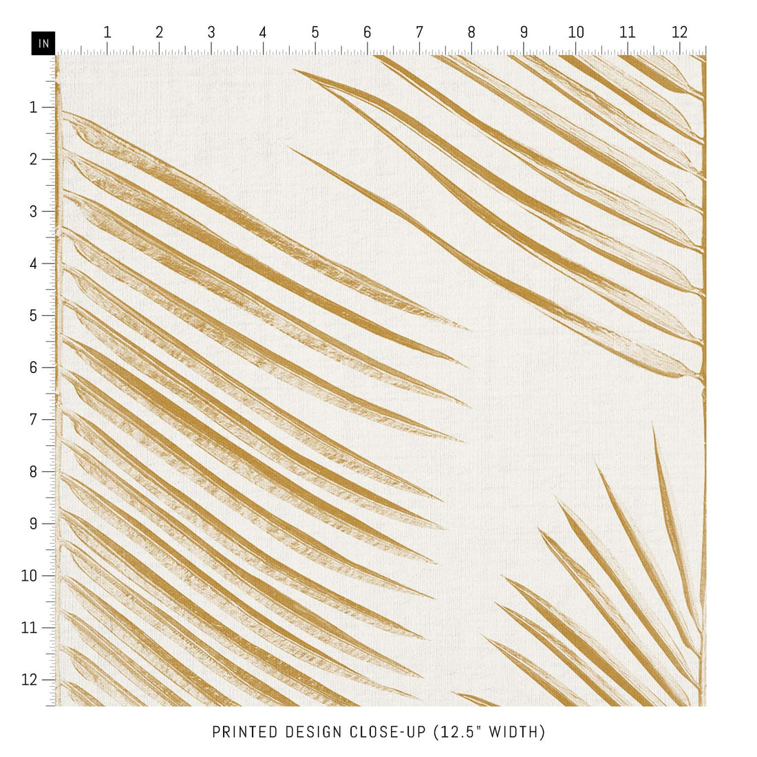 golden fabric with palm leaf print