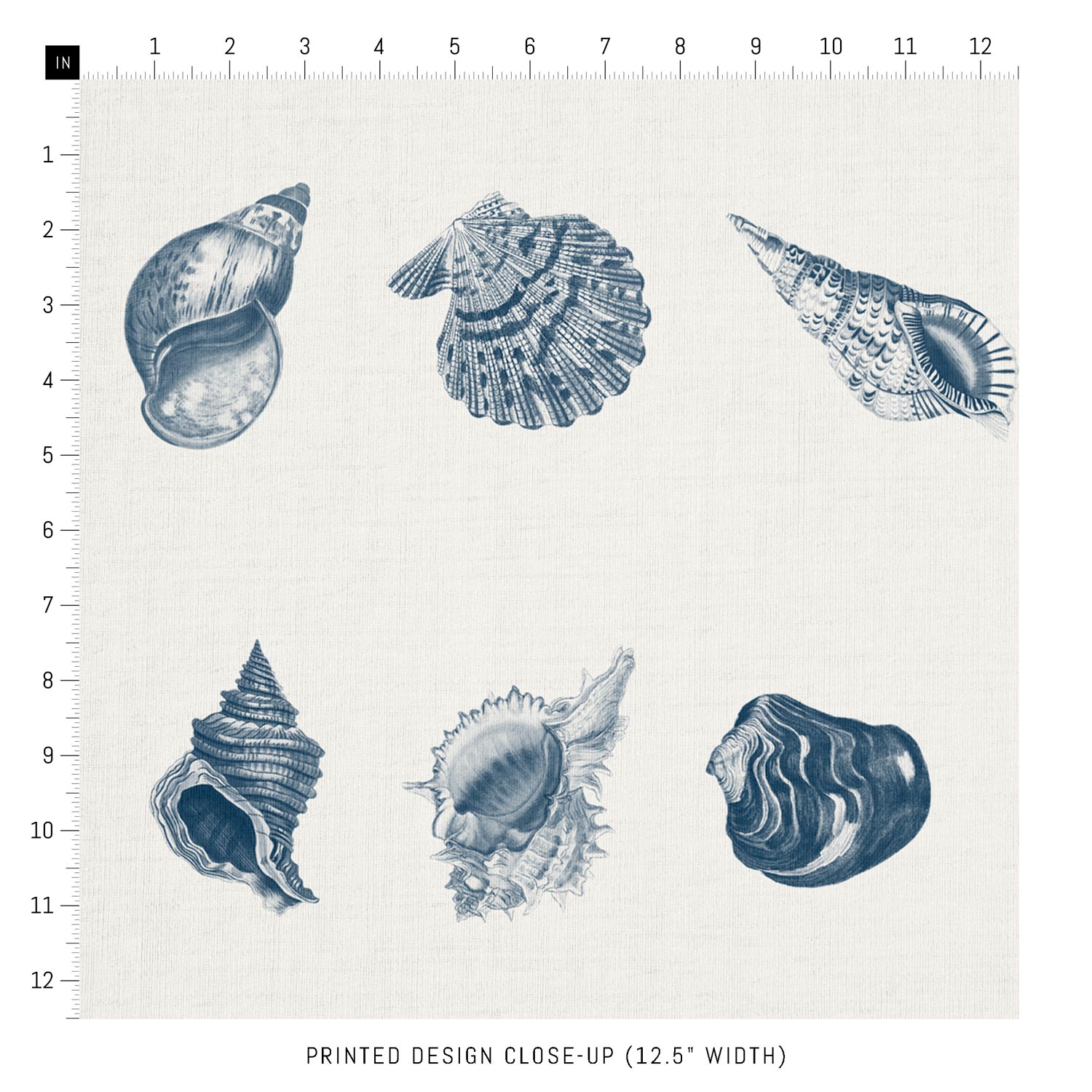 Blue Shells Design Printed Fabric | Livettes Wallpaper