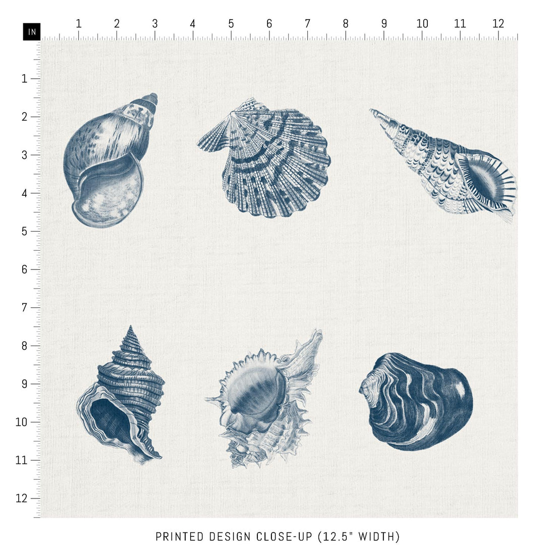 blue coastal shells print fabric