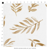 tropical leaves print fabric design in faux gold