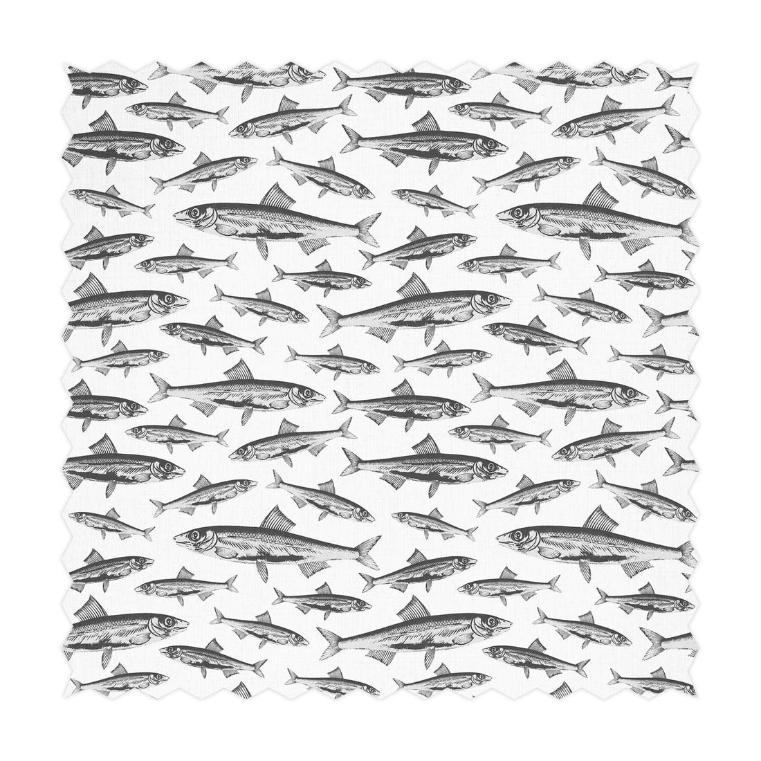 tiny fish print fabric design in grey