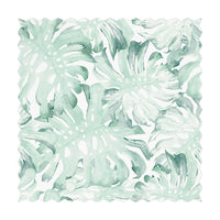 green tropical print fabric with palm leaves