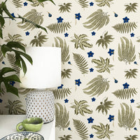 Ferns and Tiny Blue Flowers Wallpaper