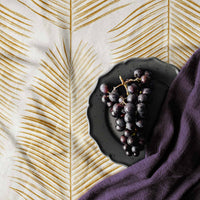 elegant fabric tablecloth with faux gold palm leaves